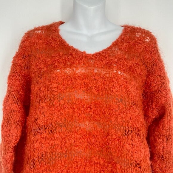 Jones New York Sport Hand Knit Mohair Wool Blend Orange Sweater M - Picture 2 of 8